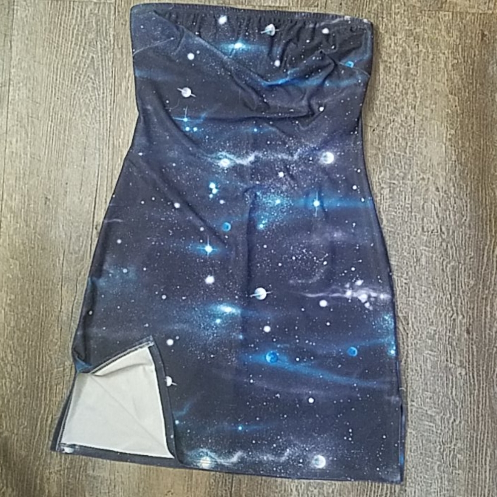 Galaxy strapless mini-dress
